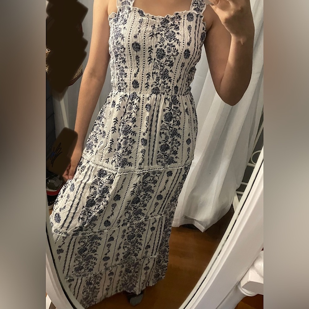 Floral White and Blue Maxi dress